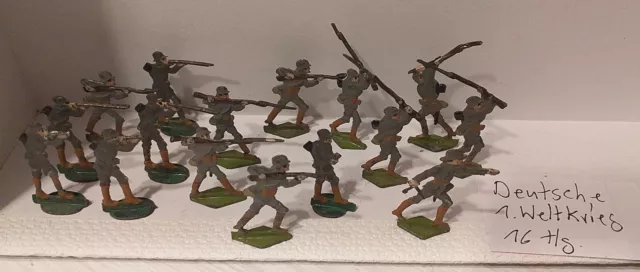 Zinnfiguren 30mm flachfiguren bemalt Konvolut 16tlg. Deutsche /1 Weltkrieg/ alt