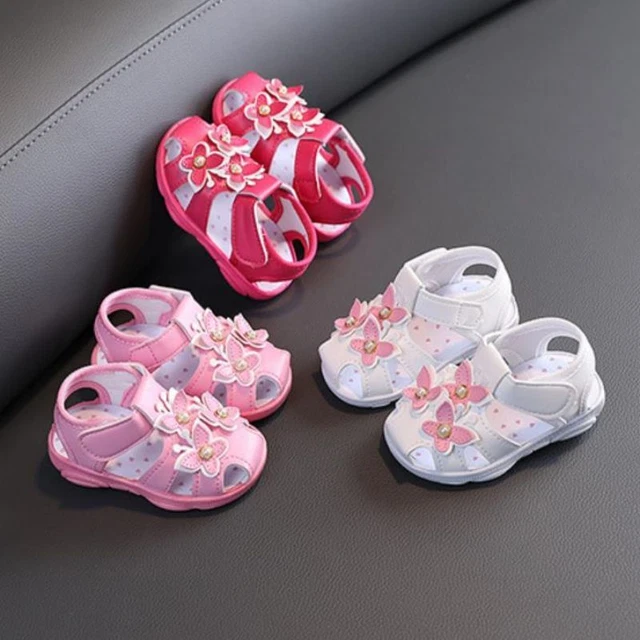 Baby Girls Beach Sandals Summer Toddlers Soft Sole Anti-Slip Pram Sliders Shoes