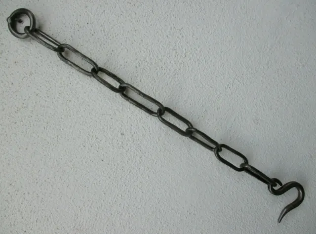 Antique Wrought Iron Hook Chain Hanging Old Tool Kitchen Rustic Barn Farm 24" 2