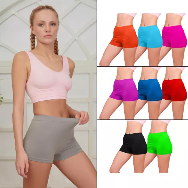 Ladies Plain Underwear High Waist Seamless Stretch Boxer Shorts Hot Pants Lot