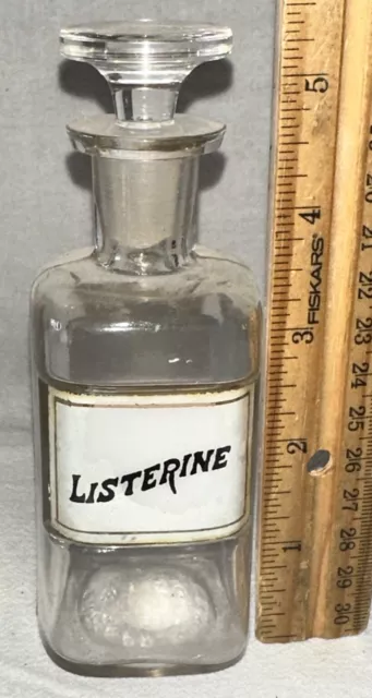 Antique Listerine Label Under Glass Apothecary Drug Store Jar Medicine Pharmacy