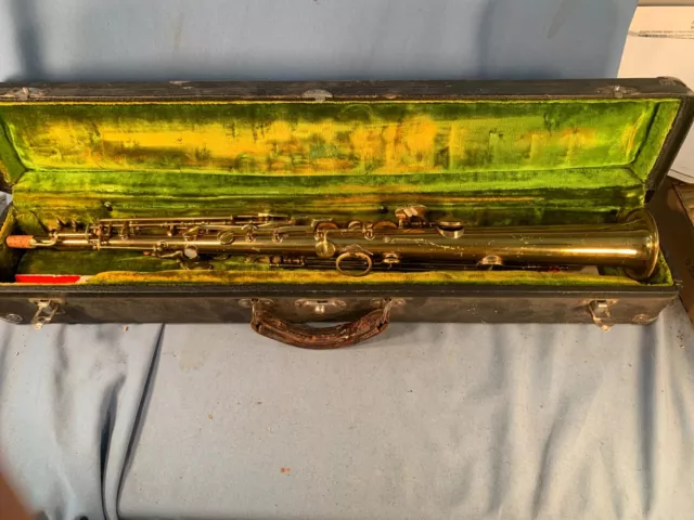 Antique Frank Holton-Conn ? Bb Straight Soprano Brass Saxophone in Holton Case