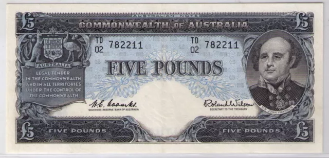 Australia 1960 Five Pounds £5 Coombs / Wilson, R50 - Extra Fine