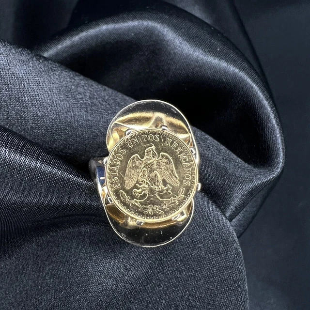 One Peso 21K Gold Coin Set In 14K Yellow Gold Ring (Ad1003790)