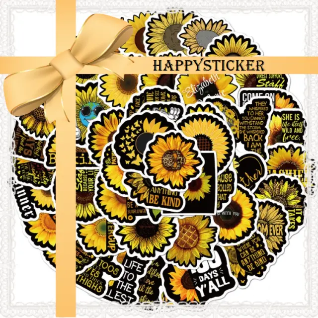 50pcs Sunflowers 2 Stickers Plants Flowers Waterproof Vinyl Decal Skateboard
