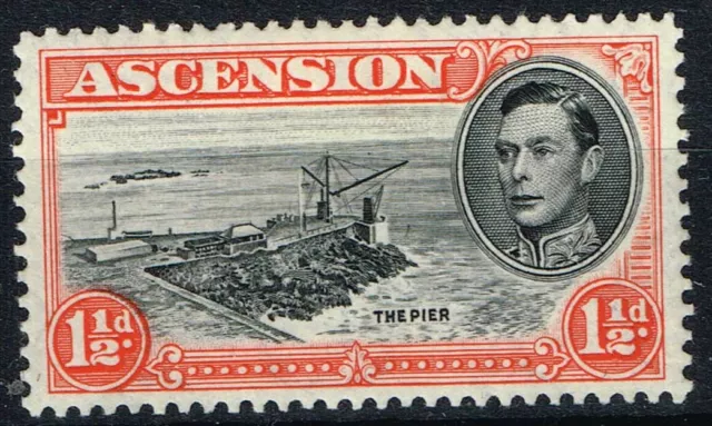 ASCENSION ISLAND 1944 KG VI 1½d BLK & VERMILION PERF 13 "DAVIT" FLAW MM SG 40ba