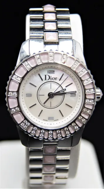 DIOR Christal CD112111 MOP Dial Diamond/Pink Sapphire Bezel Quartz Ladies Watch