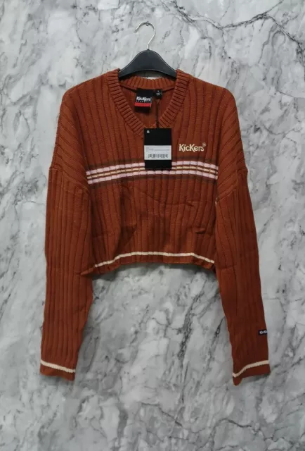 Kickers Womens Chest Stripe Cropped Knit - Rust size L {Z80}