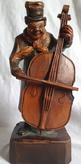 Holz Handgeschnitzt Mann mit Bass Figur Musiker h ca 20 cm