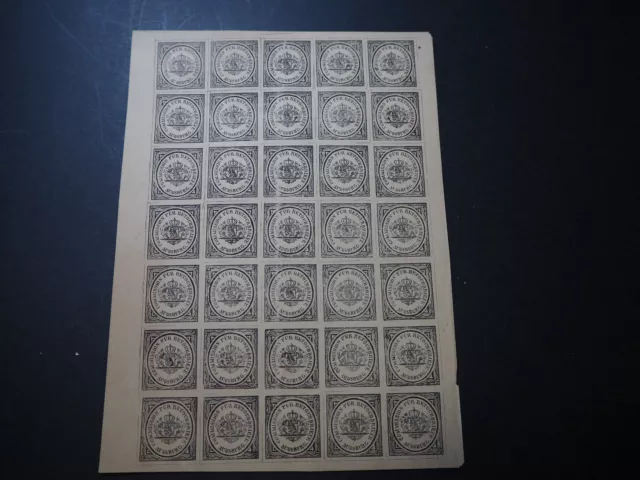 Augsburger Retourmarke 1867 Wappenzeichnung,  Originalbogen von 35 Stück