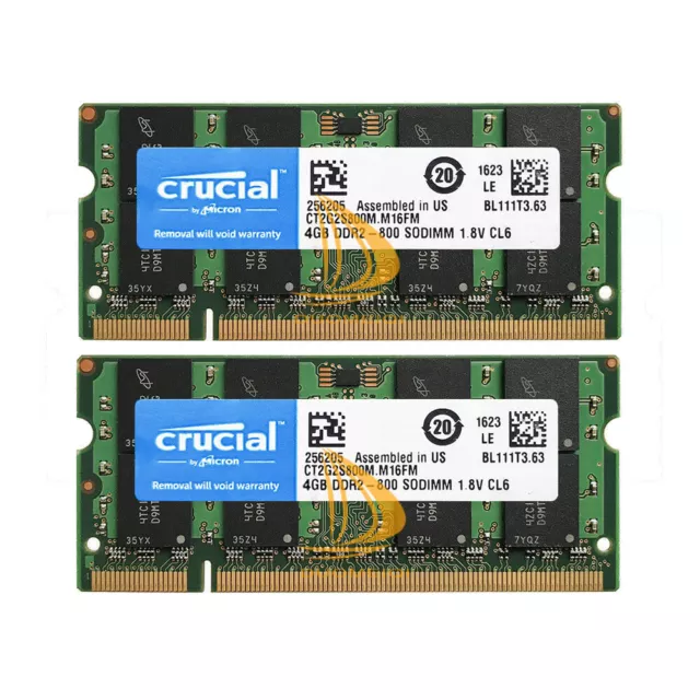 Crucial 8GB 4GB 2GB 2RX8 PC2-6400 DDR2-800MHz 200pin SODIMM Laptop Speicher