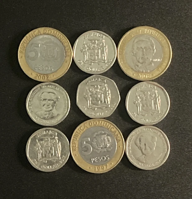 9 COIN LOT Jamaica And Dominican Republic Mix Exact Old Coins USA Seller 14c