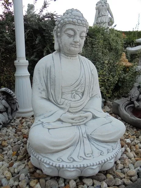 Steinfigur Buddha ca 58 cm Hoch, Steinguss für Koi Teich, Gartenfigur, Statue