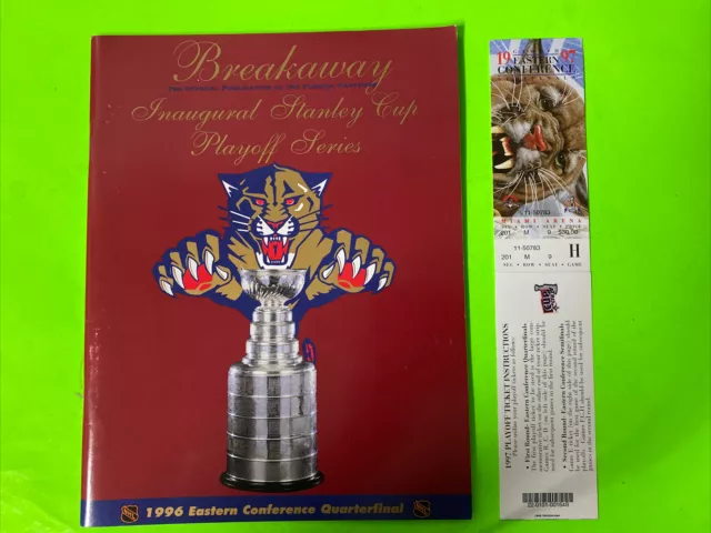 Fl Panthers Vs Bruins Playoff Breakaway Mag - April 9, 1997W/ Mint Season Ticket