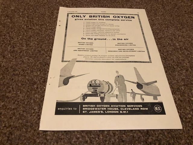 (Ac47) Advert 11X8" British Oxygen Aviation Services Cleveland Row London