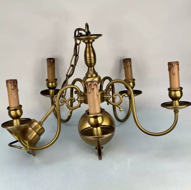 Vintage French Traditional Flemish Style 5 Arm Brass Ceiling Light Chandelier Vintage French Traditional Flemish Style 5 Arm Brass Ceiling Light Chandelier
