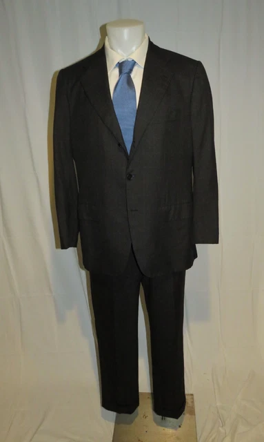 Kiton Charcoal Plaid Vicuna Cashmere Blend Three Roll Two Suit 42R