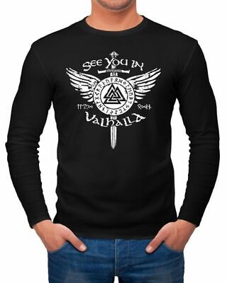Herren Longsleeve See you in Valhalla Schwert Runen Odin Vikings Langarm-Shirt