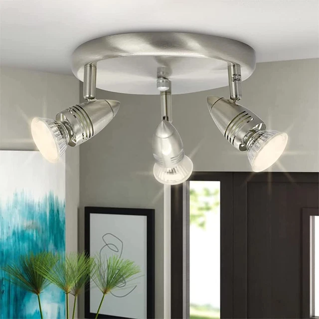 DLLT round Ceiling Spotlight Fixture, 3-Light LED Track Lighting Brushed Nickel,