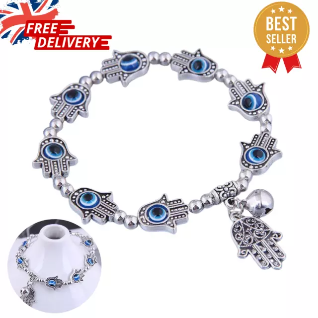 Evil Eye Palm Protection Bracelet Hamsa Charm with Bell Mens Womens