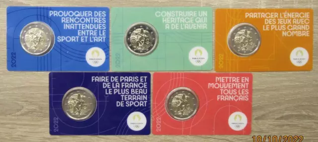 5 x 2 euro Frankreich 2022 in 5 verschiedene Original Coincards : OS Paris 2024