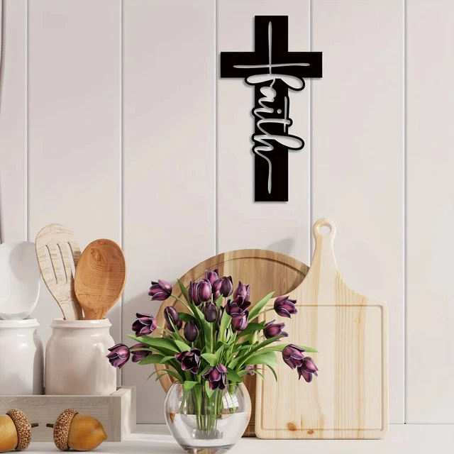FAITH CROSS METAL Wall Art, Religious Jesus Wall Decor, Christian Wall