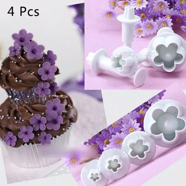 4 piezas cortador de pasteles fondant flor de ciruela émbolo molde decoración de galletas dulces Mo Ju