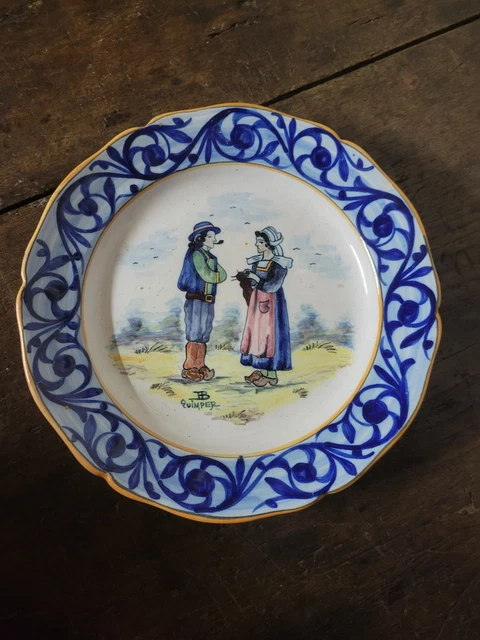 ANCIENNE ASSIETTE FAIENCE Hb Quimper Ref. Au Dos - EUR 12,00 - FR