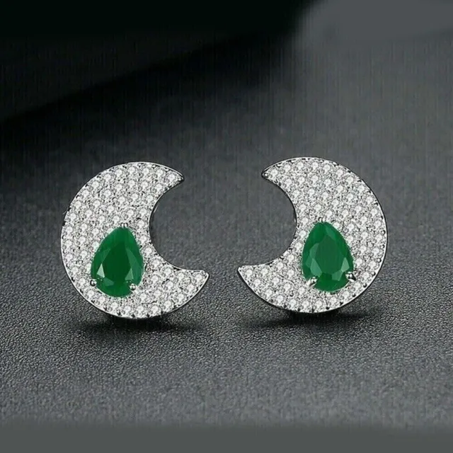 2 CT Pear Simulated Emerald Women's Stud Earrings Real 925 White Sterling Silver