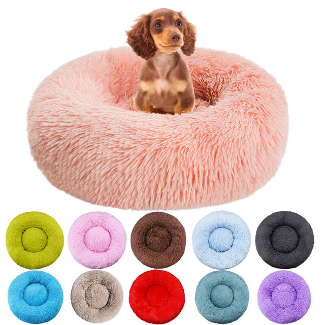 Donut Plush Pet Dog Cat Bed Fluffy Soft Warm Calming Bed Sleeping Kennel Nest