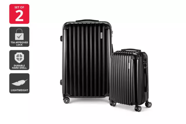 Orbis 2-Piece Tahiti Spinner Luggage Suitcase Set (Black), Luggage Sets, Sports,