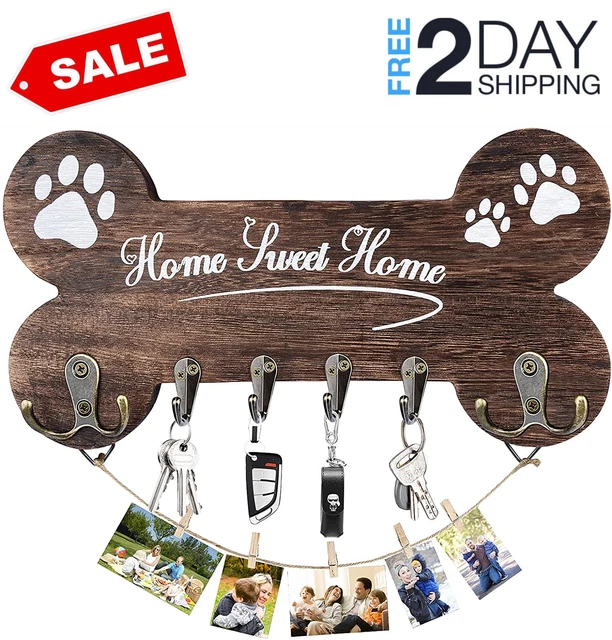 Key Holder,Wooden Key Rack with Metal Key Hooks for Wall Decor (Home Sweet Home)