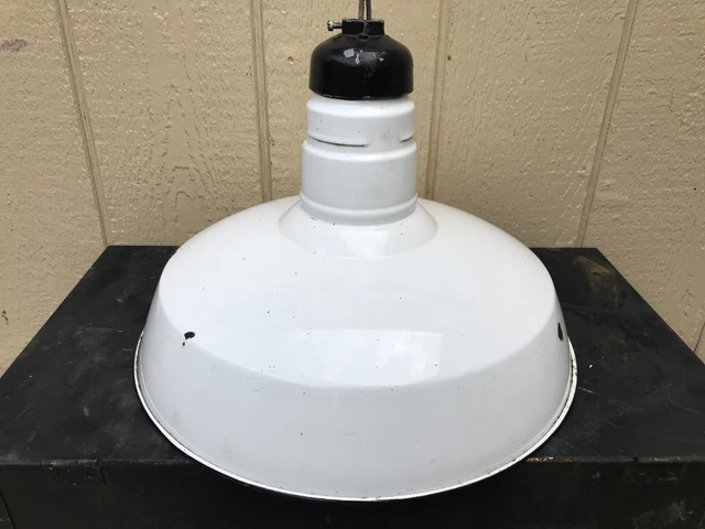 Vintage Wheeler 16" Porcelain Industrial White Barn Light Vintage Gas Station