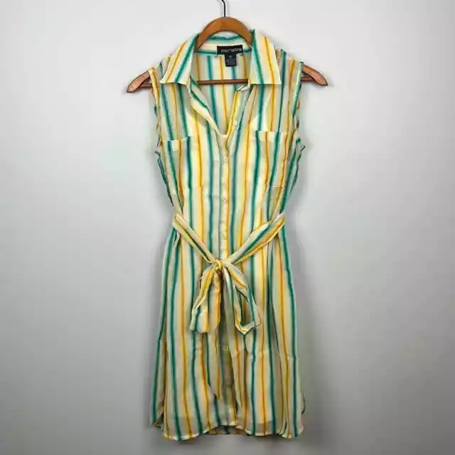 Vintage belted sleeveless striped retro dress size small