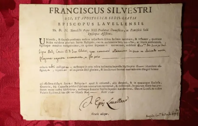 Certificato Per Reliquia Legno Della Croce Dnjc Vera Croce Gesù Cristo 1741