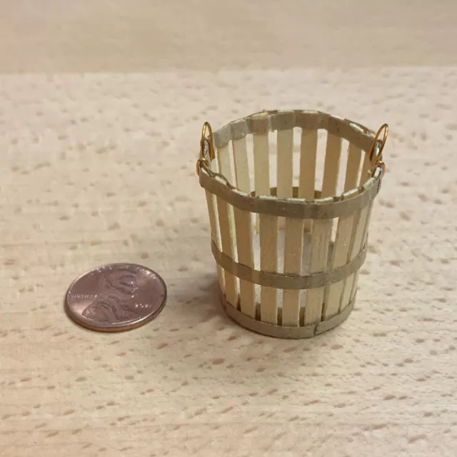 Vintage Artisan Dollhouse Miniature Wooden Trash Can Waste Basket Bin Farmhouse