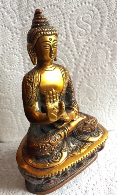 Antique Buddha Medicine Large Budha Brass 6.8'' HEAVY Meditation hand carved 3