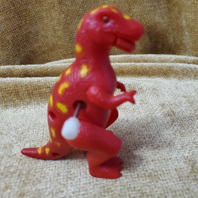 WINDUP RED DINOSAUR TRex Toy with Yellow Spots 3.75" Tall EUR 1,88
