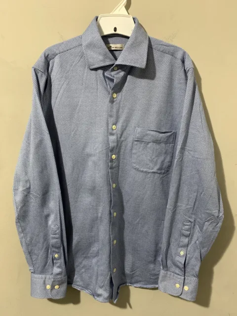 Peter Millar Button Up Shirt Long Sleeve Men’s Sz Large L Blue Polka dot Cotton