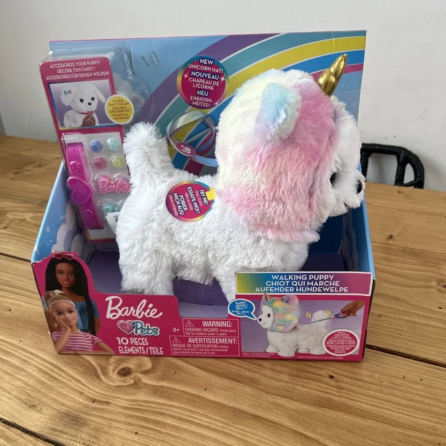 Barbie walking puppy sales with removable unicorn hood