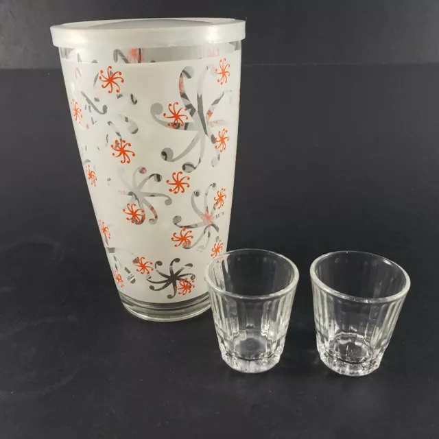 Frosted Glass Drink Shaker 2 Shot Glasses Vintage Federal Barware Mixed Cocktail