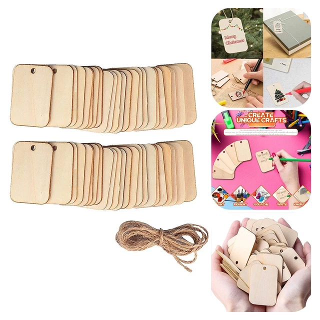 Étiquettes suspendues en bois naturel avec corde de chanvre pack de 10 étiquet