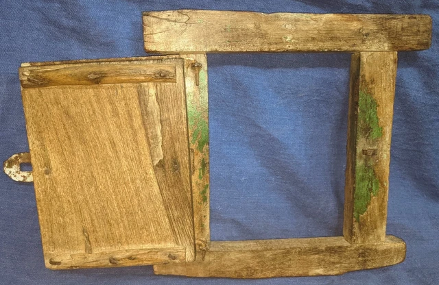 Antique Old Collectible Hand Carved Painted Rare Size Small Wooden Window Door 6