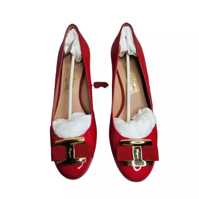 NIB salvatore ferragamo Ninna women's red patent leather wedge pumps Sz 10B 3