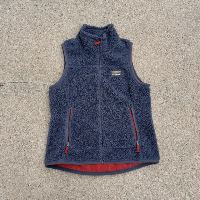 L.L. Bean Vest Mens Size Medium Blue Sherpa Deep Pile Full Zip Fleece