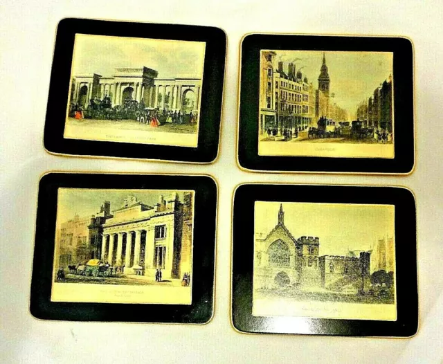 Set of 4 Vintage Coasters Plastic Or Lightweight Wood Antique Pictures of London