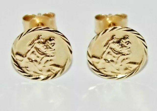 9ct Gold ST CHRISTOPHER Stud Earrings - Solid 9K Gold