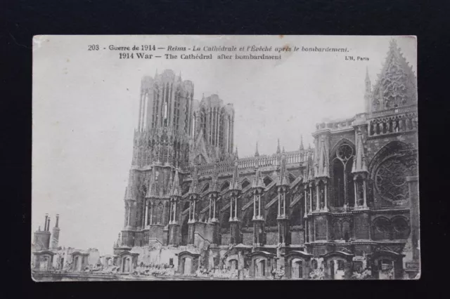 Antique CPA Reims Cathedral Postcard - War of 1914