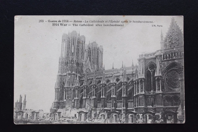 Antique CPA Reims Cathedral Postcard - War of 1914