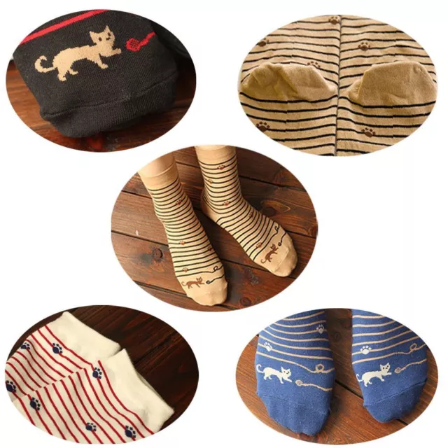 Cute Animal Womens Cartoon Stripe Footprint Cat  Cotton Socks Ankle High